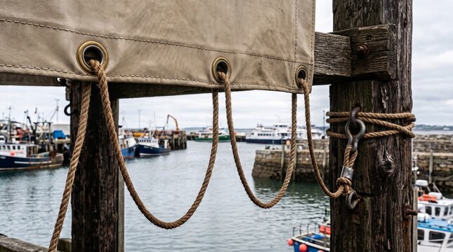 Textura de lona marr&oacute;n desgastada sobre muelle mar&iacute;timo