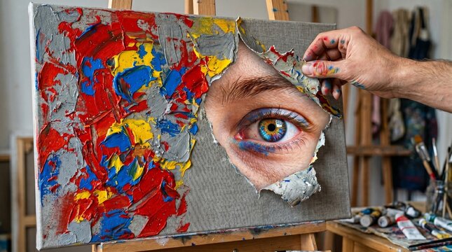 Abstract Canvas Peeling to Reveal Heterochromia Eye