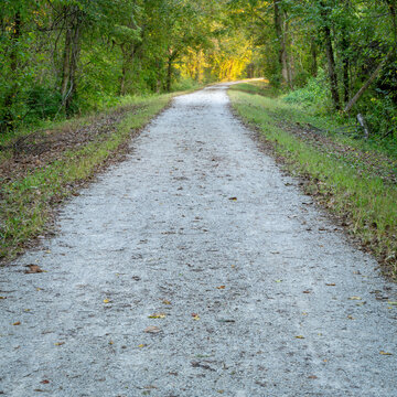 Katy Trail near McKittrick, Missouri, in early fall scenery - 237 mile bike trail converted from an old railroad
