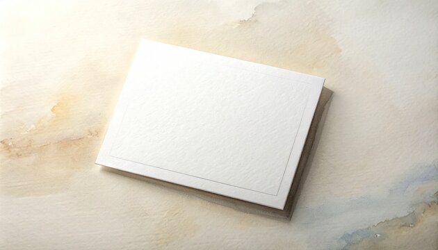 Stack of white stationary with subtle border detail atop a watercolor-textured background