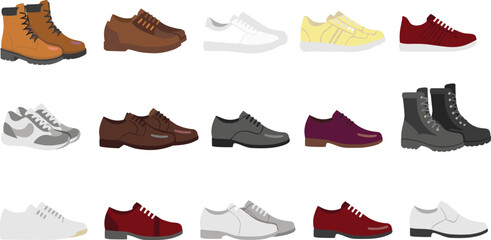 Obraz premium Footwear Collection Icon Set with Boots Sneakers and Formal Shoes