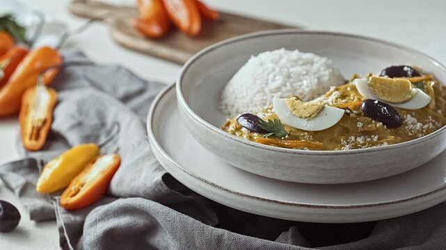Authentic Peruvian Aj&iacute; de Gallina with Rice and Fresh Amarillo Peppers