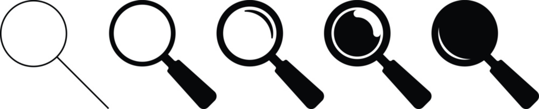Magnifying glass icons in various styles and fill levels