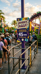 Obraz premium Theme Park Queue Sign Countdown Journey To The Jungle Attraction 45 Mins Wait Time