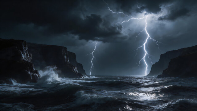 Stormy ocean with lightning