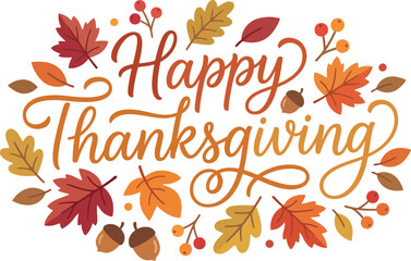 Give Thanks minimalist script lettering banner with linear wheat stalk and acorn doodles © Hafsa