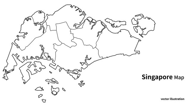 Singapore Map with 5 Regions CDC Districts Boundaries, Minimal Country Administrative Division Line Layout Template Vector Illustration