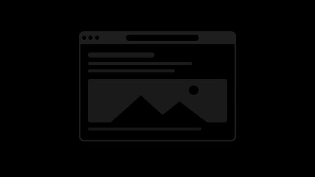 Black browser window frame mockup popping up, web interface transparent background loop animation