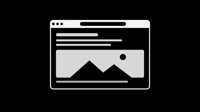 White browser window frame mockup popping up, web interface transparent background loop animation