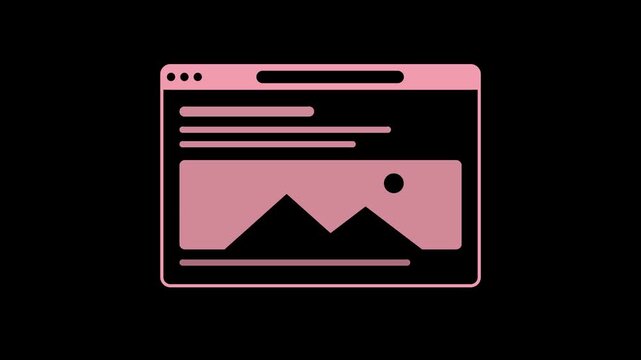 Pink browser window frame mockup popping up, web interface transparent background loop animation