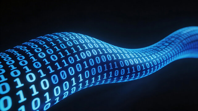 Binary code wave on dark background