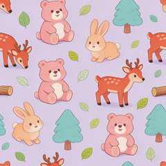 Fototapeta premium Cute forest animals on pattern