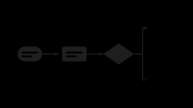 Black flowchart diagram drawing step by step, business infographic transparent loop animation