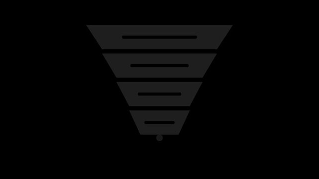 Black marketing funnel chart stacking layers, business infographic transparent loop animation