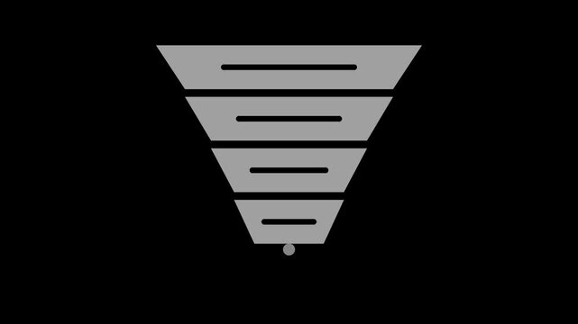 Gray marketing funnel chart stacking layers, business infographic transparent loop animation