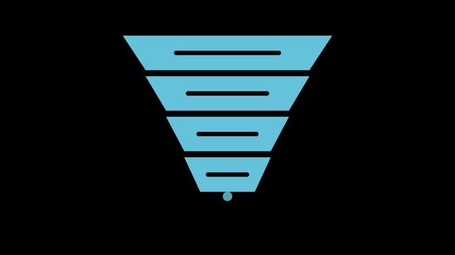 Blue marketing funnel chart stacking layers, business infographic transparent loop animation