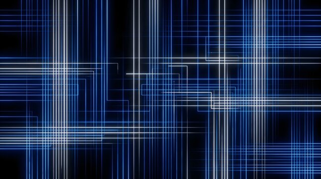 Abstract digital background with glowing blue and white neon lines forming a geometric grid