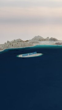 Kish Island, Iran 3D Terrain Topography Map and Coastline Animation 4K Vertical