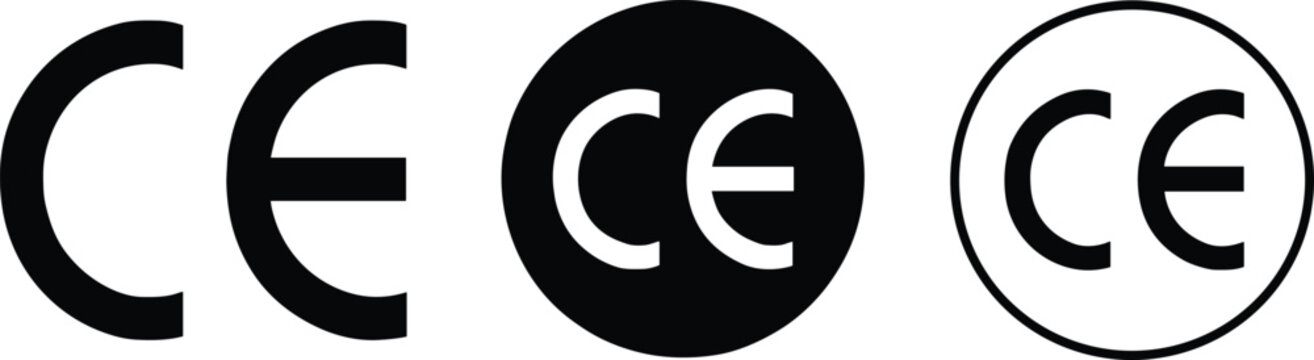 Three CE marking logos in black and white variations on white background CE marking symbol
