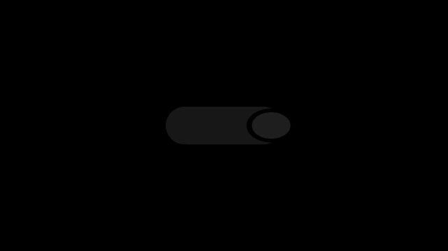 Black toggle switch turning on and off smoothly, interface element transparent background loop