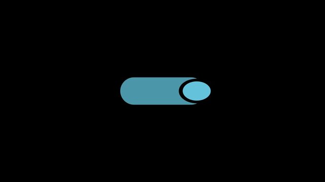 Blue toggle switch turning on and off smoothly, interface element transparent background loop