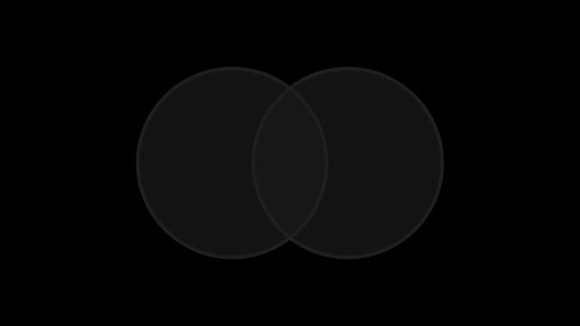 Black venn diagram circles overlapping smoothly, comparison infographic transparent loop