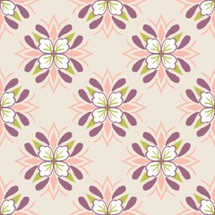 Fototapeta premium Seamless Pastel Folk Floral Pattern with White Flowers on Beige Background