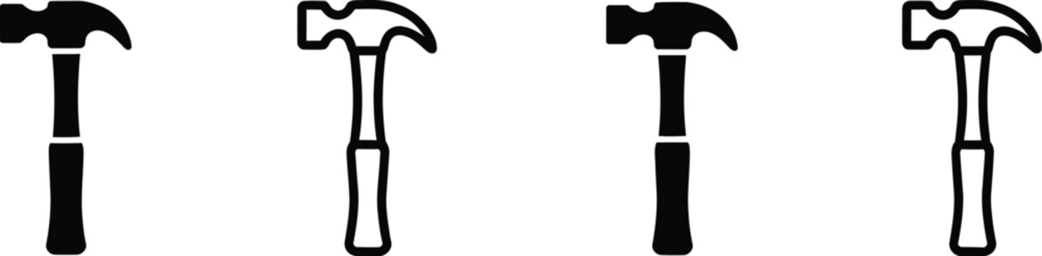 Claw Hammer icon set featuring construction tools DIY repair equipment and building project symbols vector