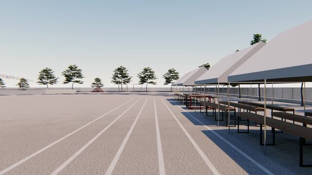 小学校の運動会グラウンド 会場設営風景 3DCGアニメーション背景