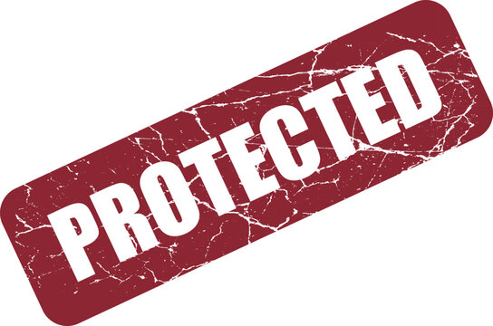Red grunge protected stamp vector illustration for safety and security concepts.