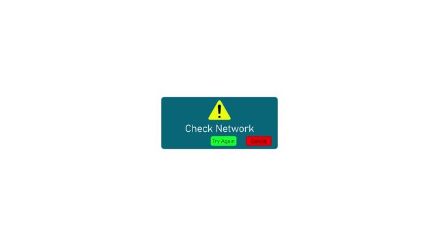 Check network connection error message pop-up interface with try again and cancel buttons internet failure