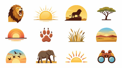 Fototapeta premium African safari landscape and wildlife halftone icons