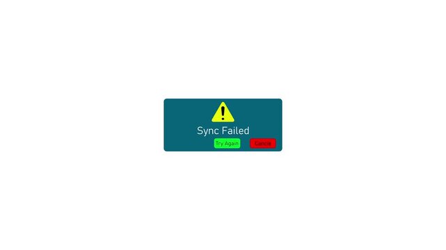 Sync failed error message pop-up window with warning and try again button for software interface ui notification