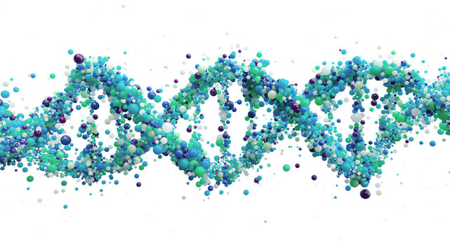 Colorful DNA Double Helix Made of Spheres. Molecular Genetics Visualization and 3D Science Concept