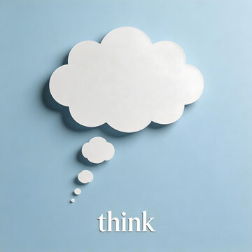 White thought bubble on blue background