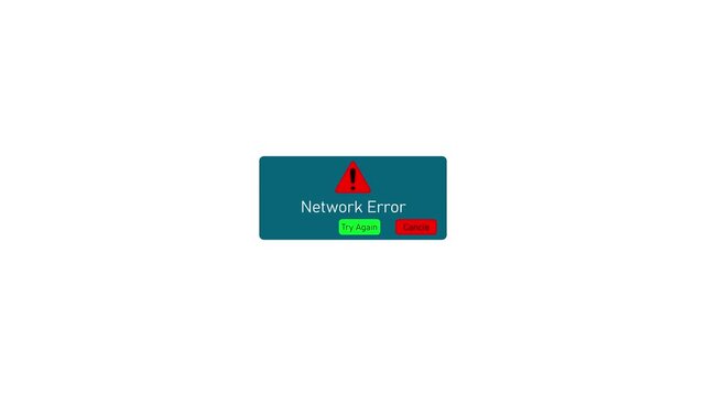 Network error alert pop-up window with try again and cancel buttons on white background, connection failed