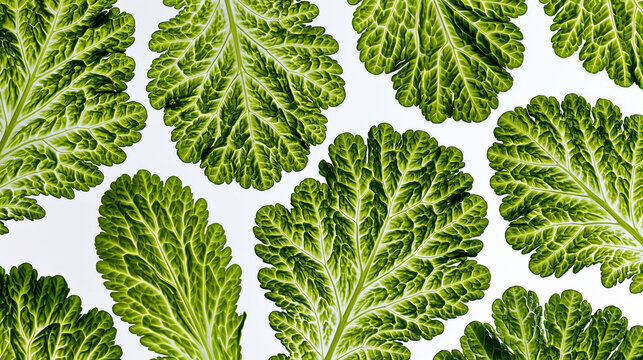 Translucent curly kale leaves glow under backlit light, revealing intricate green veins and organic texture in a fresh, nutrient-rich botanical wellness composition.