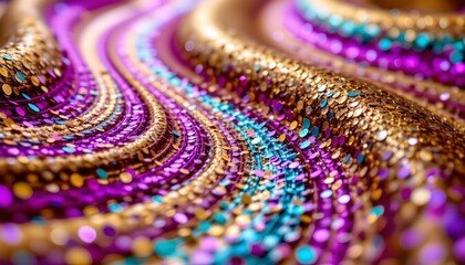 Obraz premium Vibrant Metallic Glitter Surface with Flowing Curves and Light