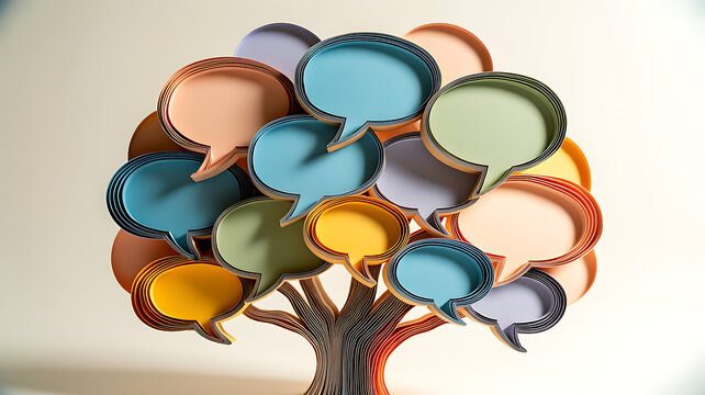 Colorful speech bubble tree, 3 d of a tree with multicolored chat bubbles speech bubbles 3d colorful