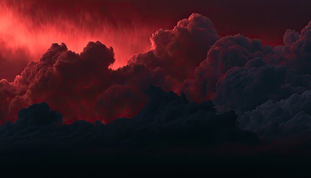 Dramatic, fiery red clouds against dark, brooding storm formations