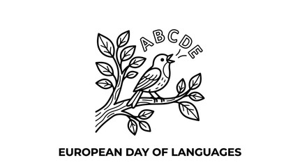Fototapeta premium European Day of Languages Illustration with Bird Singing Alphabet