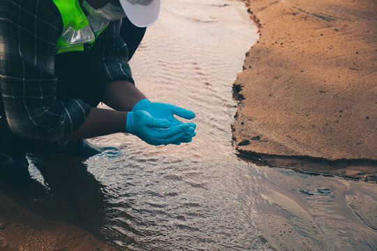 Environmental inspection through water sample collection for pollution detection and ecosystem protection.