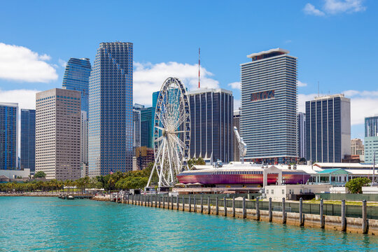 Miami marina and Skyviews Observation Wheel at Bayside Marketplace
