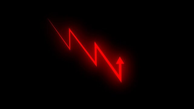Negative trend shows by red arrow graph moving downward, financial decline animation on transparent background, perfect for economic crisis, stock market, or business themes
