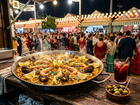 Traditional Seafood Paella and Sangria at Spanish Feria Festival