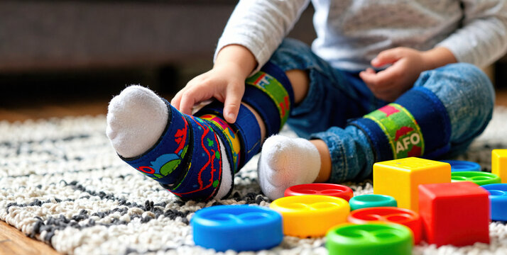 Colorful Playtime: A Child Engaged with Toys and Socks on a Cozy Rug