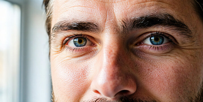 Close-Up Portrait of a Man with Striking Blue and Brown Eyes