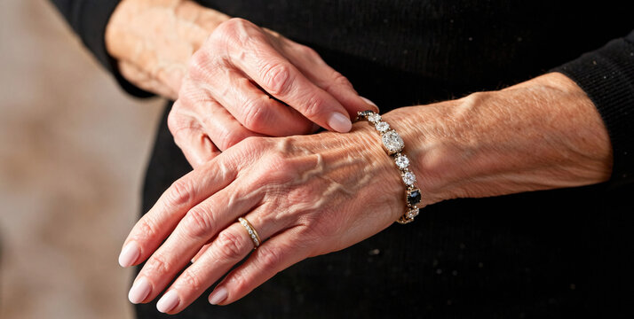 Elegant Hands Adorned with a Sparkling Bracelet and Simple Ring