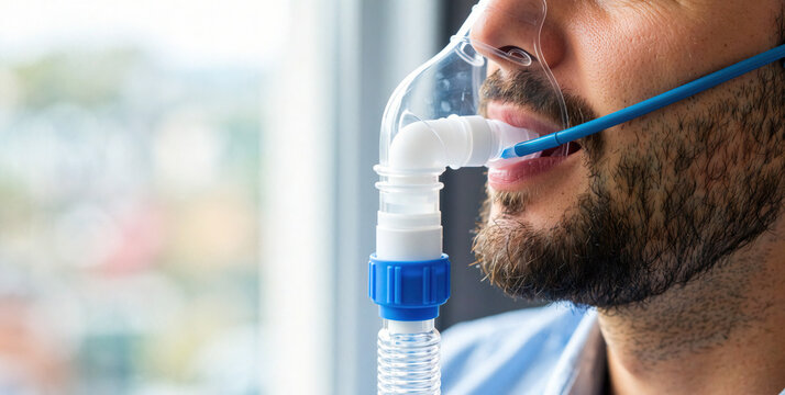 Individual Using Respiratory Device with Close-Up Focus on Mouthpiece