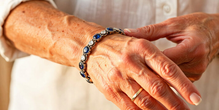 Elegant Hand Adorned with a Blue Gemstone Bracelet in Soft Light